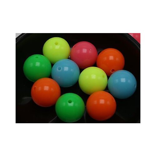 30 Mixed Neon Color Acrylic Round Beads 16mm Smooth Ball