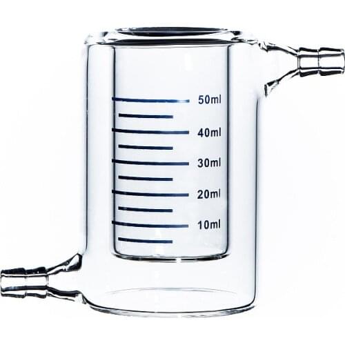 50ml Glass Jacketed Beaker Reaction Flask Reactor Vessel Beaker Double Layer with Upper and Lower Nozzle