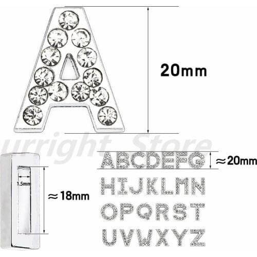 50pcs 18mm Rhinestone A-Z Slide Letters Fit 18mm Necklace Bracelet Pet Collars Wristbands Key Chain DIY Accessories Wholesale