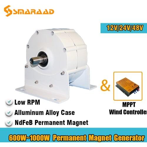 600W 800W 1000W 12V 24V 3 Phase Gearless Permanent Magnet Generator With Free MPPT Controller Use For Wind Turbine Water Turbine