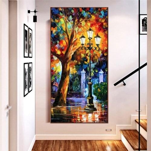 Diy Full Diamond Embroidery Abstract City Street Lamp Big Tree Landscape Square Diamond Painting Mosaic Cross Stitch KitsZP-3015