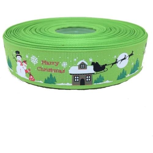 HOT 1" 25MM 10yard/lots printed green Merry Christmas snowman deer Grosgrain ribbon handmade DIY headwear garment accessories
