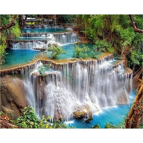 Paint with Diamond Embroidery Waterfall Diamond Painting Full Round Picture of Rhinestone Home Decor