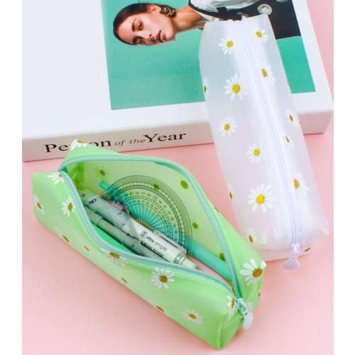 Daisy Large Capacity Pencil Case Transparent TPU Cartoon School Pen Box Supplies Candy Color Gift School Pen Pouch Stationery