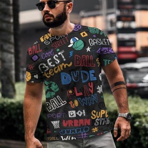 Summer new O-neck mens T-shirts best-selling oversized loose mens T-shirts short-sleeved mixed graffiti printing