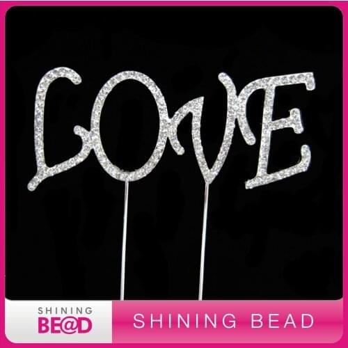 LOVE rhinestone cake topper for wedding,free shipping,hot sale LOVE shape rhinestone cake topper