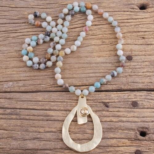MD Fashion Bohemian Jewelry Natural Stones Metal Dorp Pendant Necklaces For Women Boho Gift