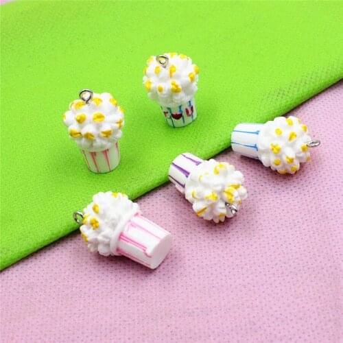 Fashion Cute Resin Popcorn Food Pendants Charm For DIY Earrings Necklace Keyrings Making Accessories Approx 17x24mm K06221