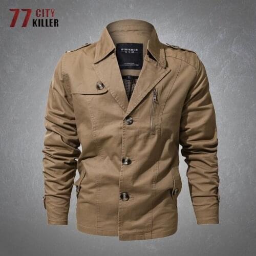 Mens Military Jacket Casual Slim Multiple Pockets Cargo Overcoats Male Outdoor Commute Breathable Washed Cotton Mens Jackets