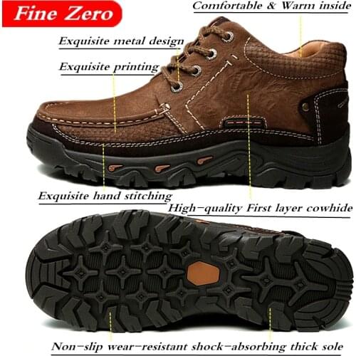 Men Casual Leather Shoes Mens Keep Warm Shoes Work Safety Shoes Winter Waterproof Ankle Botas New First Layer Cowhide Sneakers