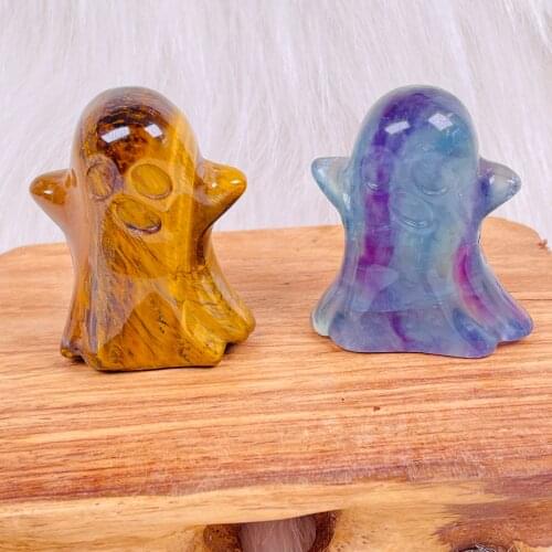 Natural Tigers-eye Mineral Quartz Hand Carved Ghost Polished Gemstones For Home DIY Decorations