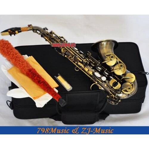 New Antique Brass Curved Soprano Saxophone sax Bb Keys High F With Case