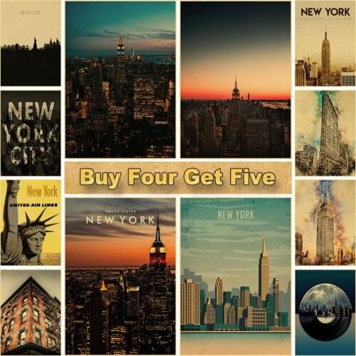 New York City Poster Retro Kraft Paper Landscape Posters and Prints Painting Wall Art Picture Bar Cafe Hotel Home Decor