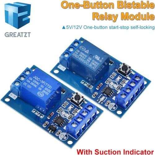 GREATZT 5V 12V Single Bond Button Bistable Relay Module Modified Car Start and Stop Self-Locking Switch One Key For Arduino
