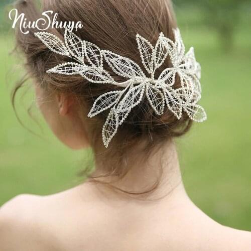 NiuShuya Bride Luxury Headwear Wedding Hair Jewelry Handmade Beaded Flower Women Tiara Bride Dress Hair Ornaments