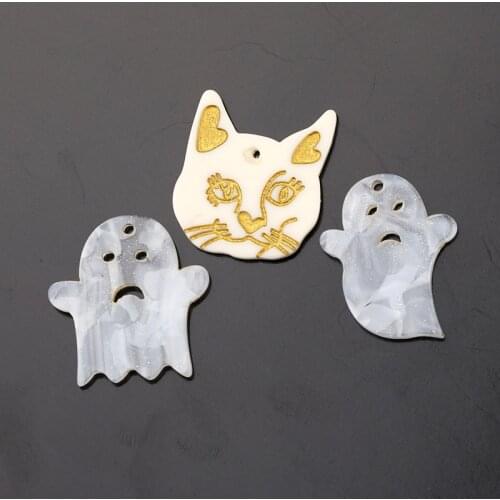 5pcs Cute Cat Scrub Ghost Acrylic Earring Charms Diy Halloween Jewelry Findings Handmade Bracelet Keychain Necklace Pendant Make