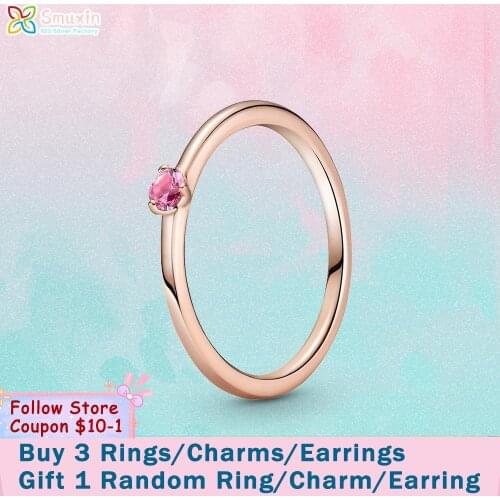 Smuxin 925 Sterling Silver Rings Pink Solitaire Ring 925 Silver Women Rings Ngagement Ring Women Jewelry Making Girl Rings
