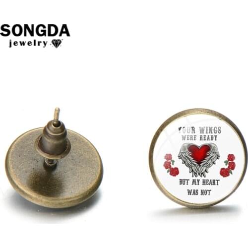 SONGDA Cute Jewelry Earrings Rose Wings My Mind Still Talks To You Glass Dome Stud Earrings Korean Fashion Accessories Wholesale