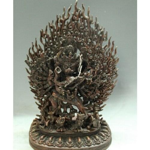 Wholesale factory 12 Tibet Pure Bronze Buddhism Vajradhara Buddha Yamantaka Yama Dharmaraja Statue AE1024 AB1025