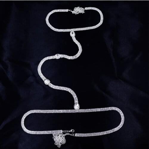 Rhinestone Body Jewelry Sexy Chest Chain Bikini Belly Chains for Women Cross Waist Chains Female Body Suit Girl Fashion Beach