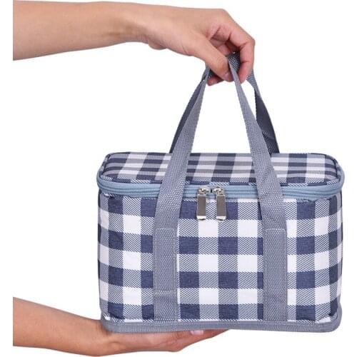 Red Grid Cooler Bag Large Double Layer Ice Bag Portable Picnic Ice Pack Food Insulated Bags Aluminium Foil Picnic Box Lunch bags