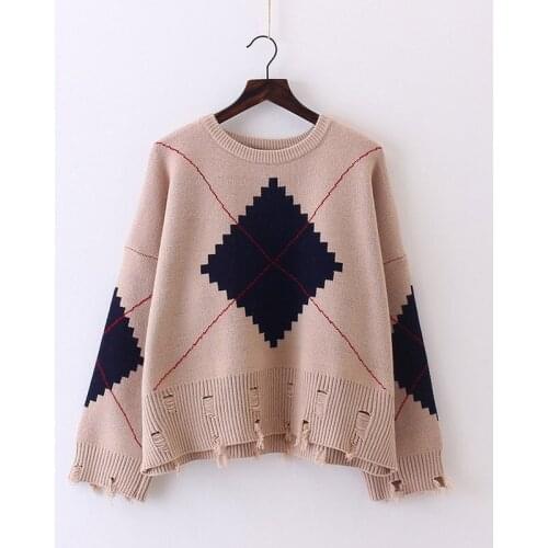 2018 Cotton O-neck Rushed Sweater Women Autumn Clothing New Pattern Korean Pullover Skirt Flash Diamond Lattice Sweater Woman