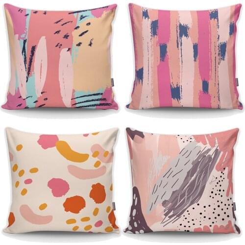 Candy Pink Painter Knock Konstepli 4'Lü Pillow Decorate Case Set Kaliteli Şık Ev Bahçe Oda Mutfak Hediye Kullanışlı Renkli Dekoratif