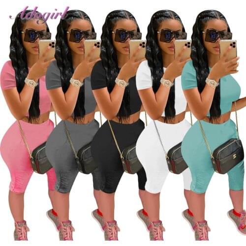 Women Two Pieces Set Solid Short Sleeve CropTops Stacked Shorts Suits Sexy Night Joggers Draped Pockets Sporty Outfits Tracksuit