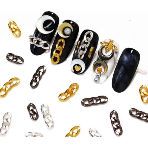 Gold Silver Black Rivets 3D Nail Decorations Studs Metal Chain Twisted Rings Nail Design Tips DIY Manicure nail art decorations