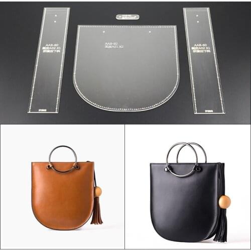 1set DIY Leather Handmade Craft women handbag Shoulder bag Sewing Pattern Hard Kraft Acrylic Stencil Template 22x24x5.5cm