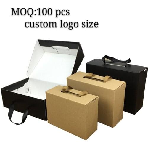 100pcs Shoes box Friendly Kraft Paper Gift Box Black Yellow Foldable Custom Logo Carton Packaging Box Suitable Clothes Shoes