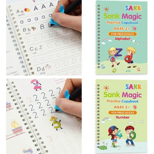 2 Books/set 3D Magic Practice Book Free Wiping Childrens Toy Writing Sticker English Copybook For Calligraphy Montessori Toys