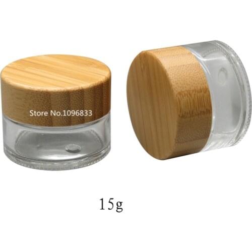 20PCS Environmental Bamboo Lid Bamboo Cap Glass Cosmetic Cream Jar Empty Storage Bottle Container Refillable Glass Bottle 15g