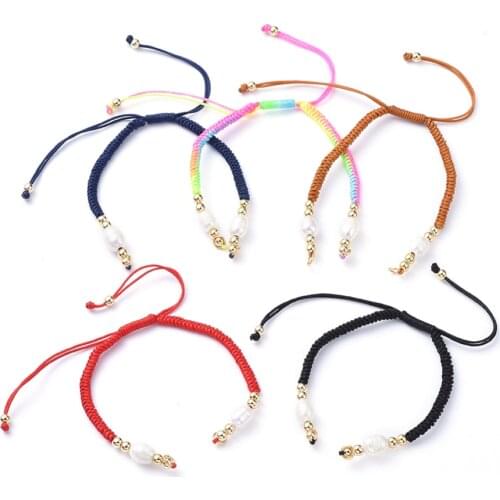 20pcs Nylon Cord with Pearl Brass Beads Braided Thread Cords For DIY Bracelets Making Jewelry Findings Mixed Color 6-7/8 inches