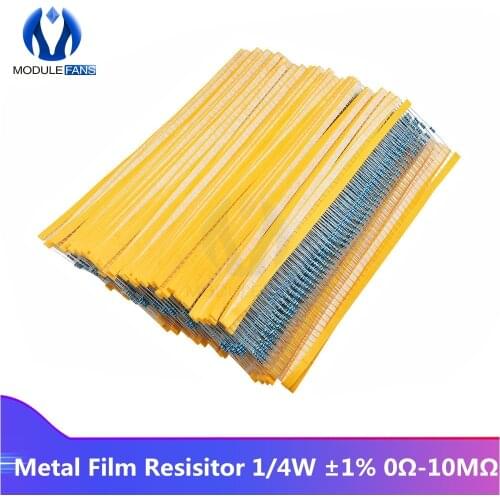 200PCS Metal Film Resistor 1/4W 0.25W 0Ohm-10Ohm 1% +1% -1% 0R-10M 100R 200R 1K 1.5K 2K 3K 10K 100K 1M 2M 3M 10M Ohm Resistance