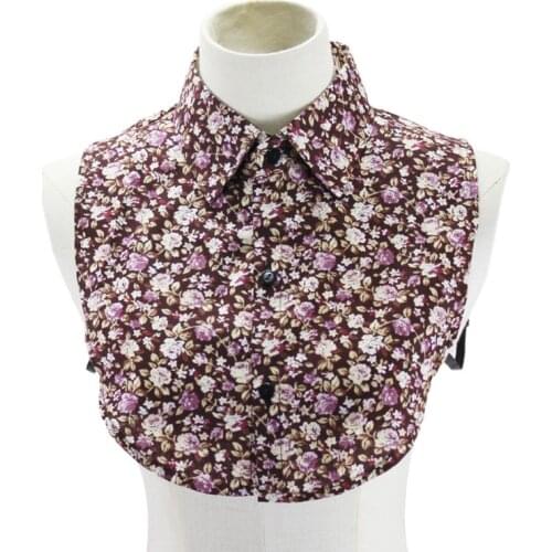 2020 Womens Vintage Pastoral Floral Print Half-Shirt Blouse Detachable Fake Collar