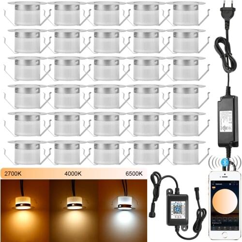 30pcs 45mm WW+W+CW CCT Changeable 3in1 12V Outdoor Yard Path Stairs Patio LED Deck Floor Lights IP67 Bluetooth Controller