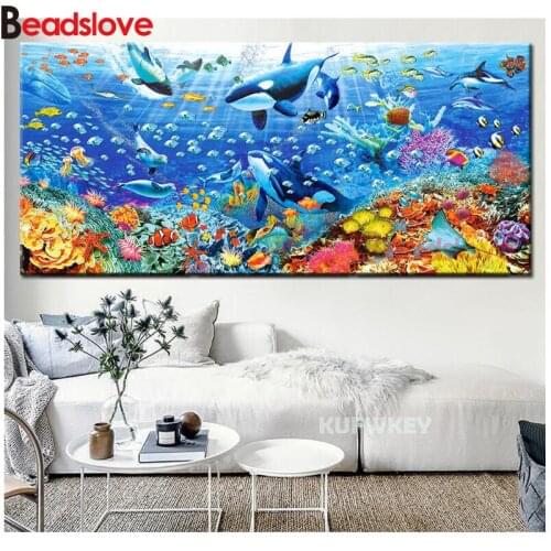 5d diy diamond painting dolphin fish full drill square rhinestones mosaic diamond embroidery round Decoration marine biological