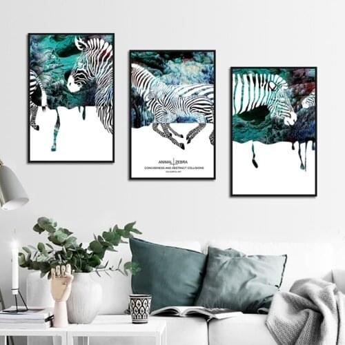 Abstract Consciseness 3Pcs Animal Poster Zebra Canvas Painting Home Decoration Colorful Art for Living Room Bedroom Wall Decor