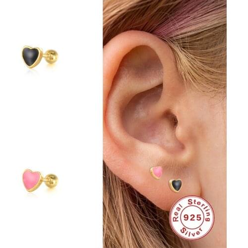 Aide 1pcs 925 Sterling Silver Earrings For Women Enamel Red Heart Stud Earrings Piercing Pendientes Mom Gift 2021 Trend Brincos