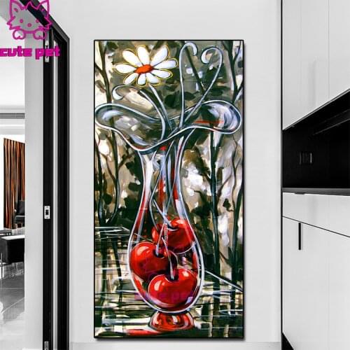 Diamond Painting Oil painting bottle cherry DIY Cross Stitch Full Square Round Drill Mosaic Diamond Embroidery Home Decor large