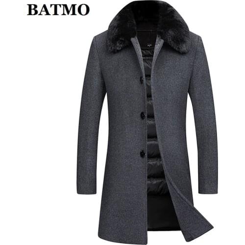 BATMO new arrival winter 90% white duck down liner thicked wool trench coat men,wool jackets,mens wool warm coat W802