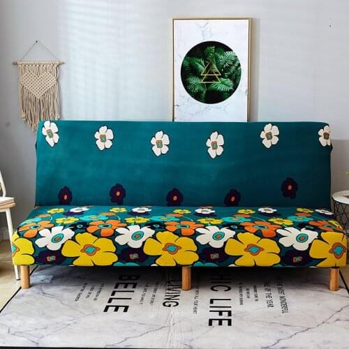 Blue Floral Printed Folding Sofa Bed Cover Elastic Stretch All-inclusive Seat Cover Without Armrest cubre sofa