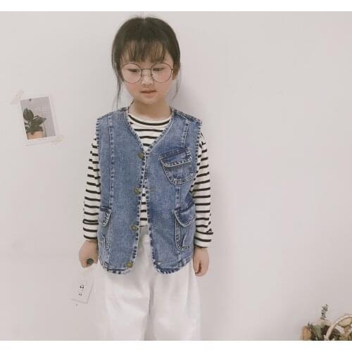 Spring Autumn Baby Girls Denim Vest Wash Distressed Unisex Sleeveless Jacket Single-breasted Kids Waistcoat Jackets 18M-4T