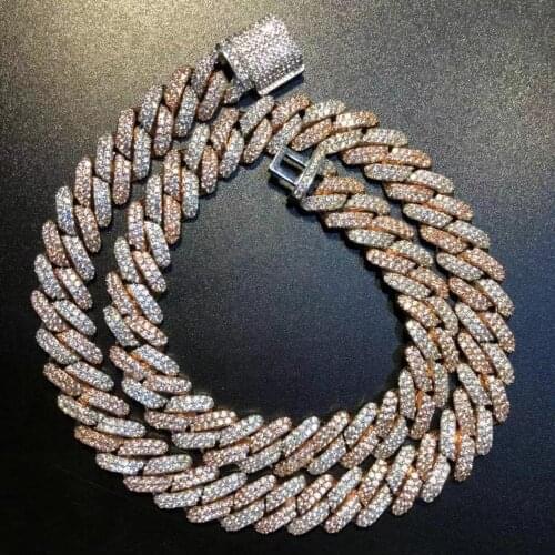 Two-Tone Prong cuban chain Link Choker (12mm) in Rose/White Gold