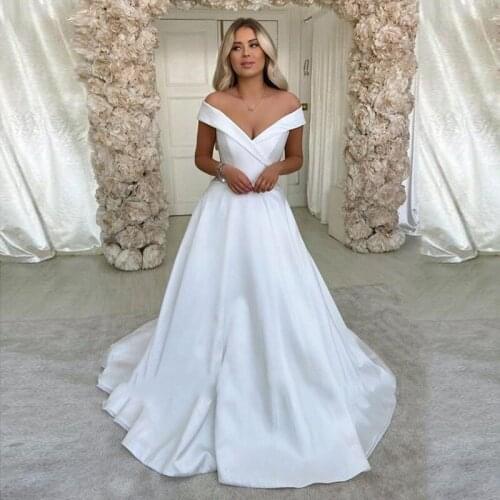 Eightale Plus Size Wedding Dresses V-Neck A-Line Boho Wedding Gowns Simple White Custom Made Bridal Dress 2020 robe de mariee