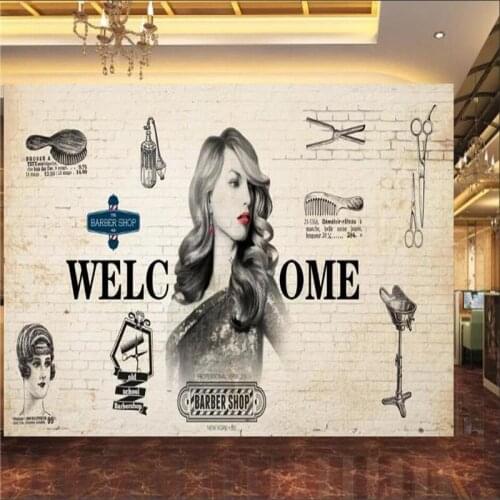 European and American Retro Hair Beauty Wall Paper 3D Hairstyles House Barber Shop Beauty Salon Industrial Decor Mural Wallpaper