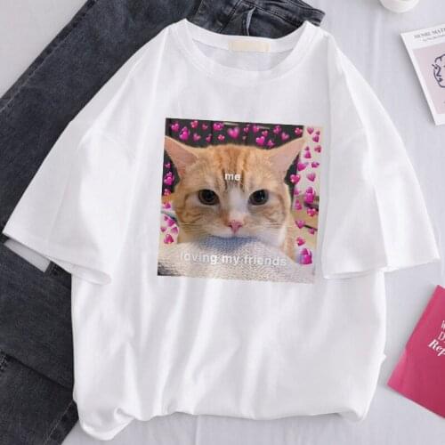 Womens T-shirt Tops Cute Cat Animal Print Harajuku Female T-shirts Summer Short Sleeve Shirts Kawaii Casual Oversized T-shirts