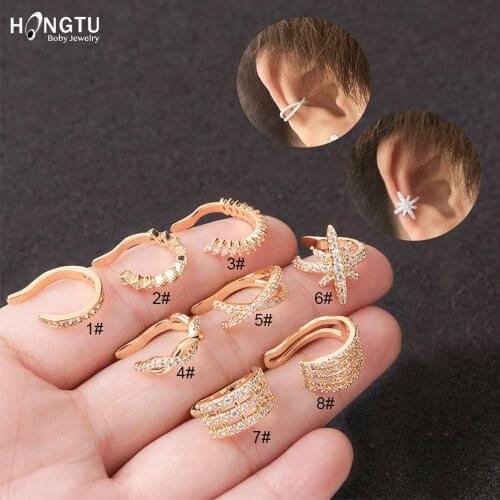 HONGTU 1PC Copper Crystal Ear Cuffs for Women Wrap Cuff Clip on Earrings No Pierce Earrings Fake Earring Piercing Jewellery 2020
