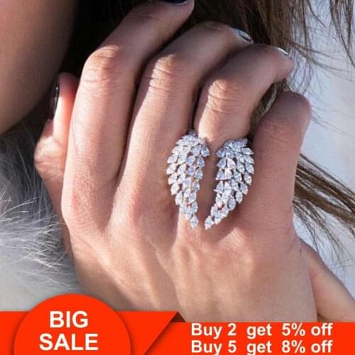 Angel Wings Promise ring Real 925 Sterling silver AAAAA cz stone Engagement Wedding Rings for women Men Statement Jewelry